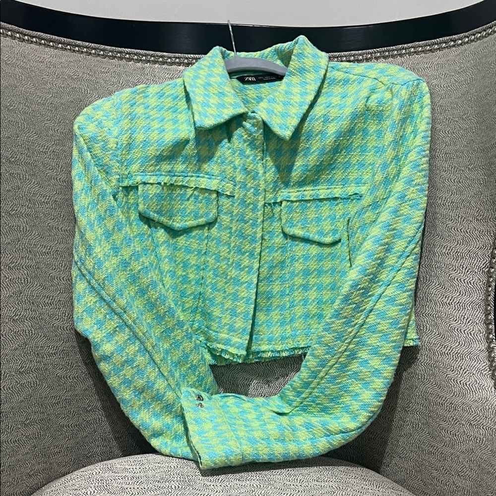 Zara Vibrant Green and Blue Jacket cropped